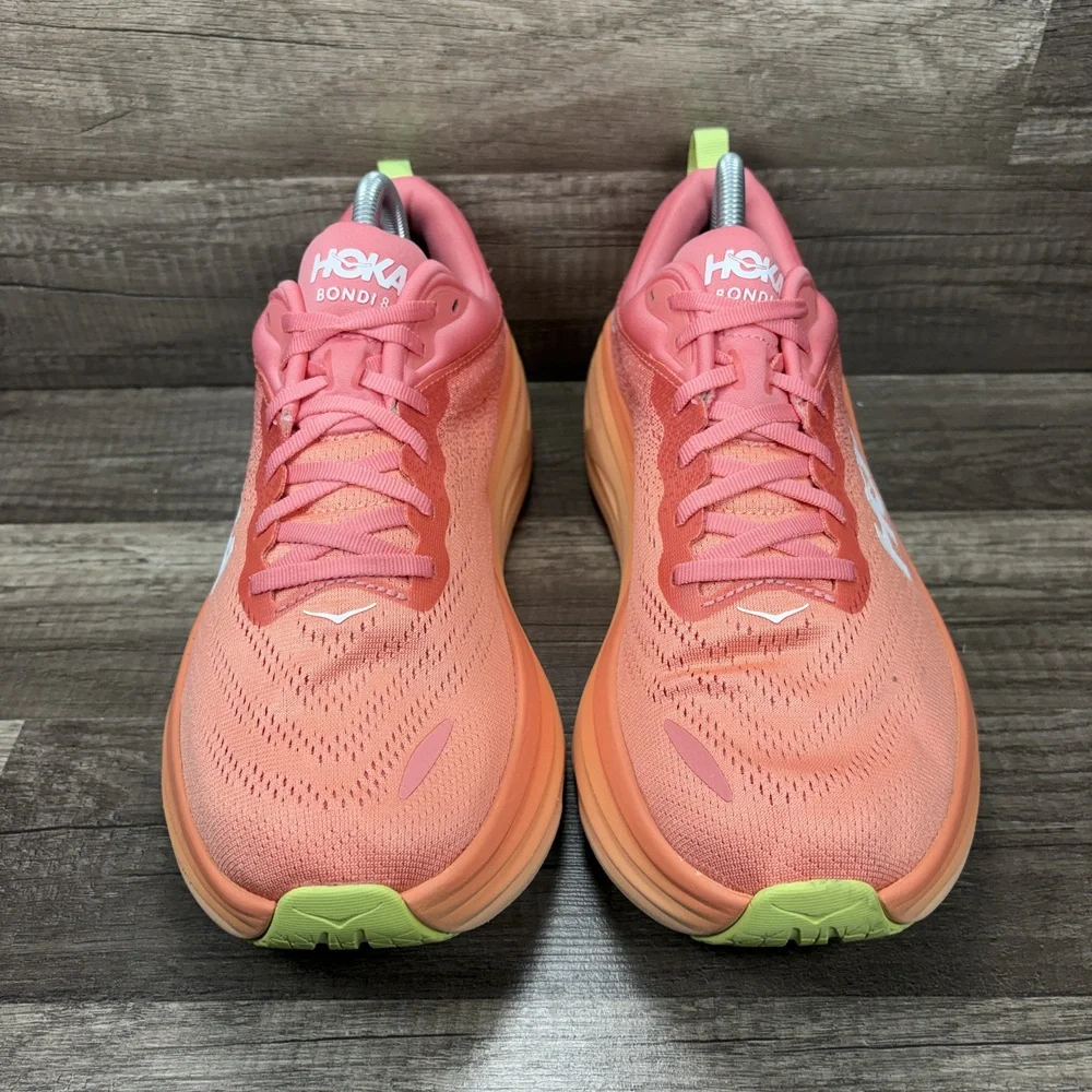 Hoka Bondi 8 Pink Orange Womens US Size 11 EUR 44 1127952 CPPY Running Shoes